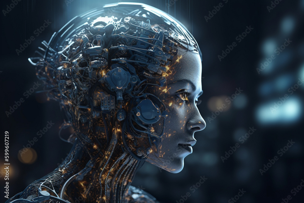 Poster android or robot with artificial intelligence. generative ai