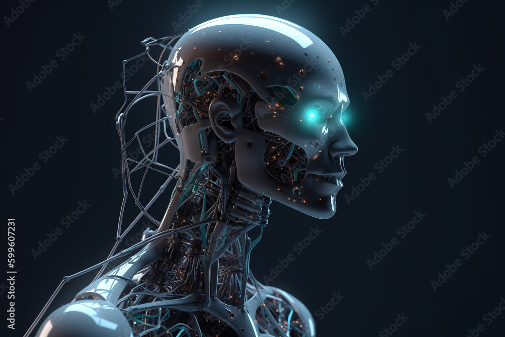 Poster android or robot with artificial intelligence. generative ai
