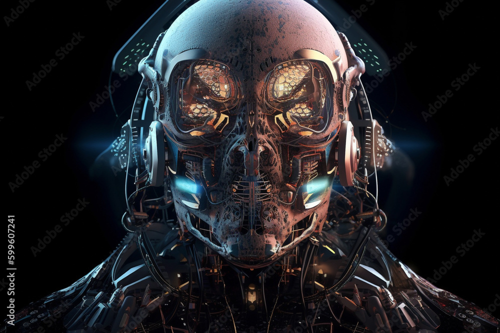Poster android or robot with artificial intelligence. generative ai