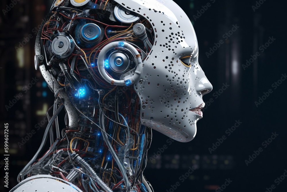 Poster android or robot with artificial intelligence. generative ai
