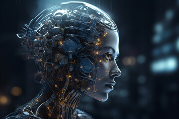 Obraz premium Android or robot with artificial intelligence. Generative AI