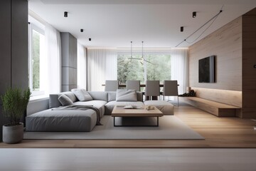 a minimalist home with sleek, modern lines and clean spaces, created with generative ai