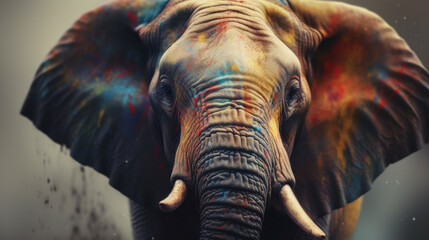 Naklejka na ściany i meble Elephant in abstract watercolor Generative AI 