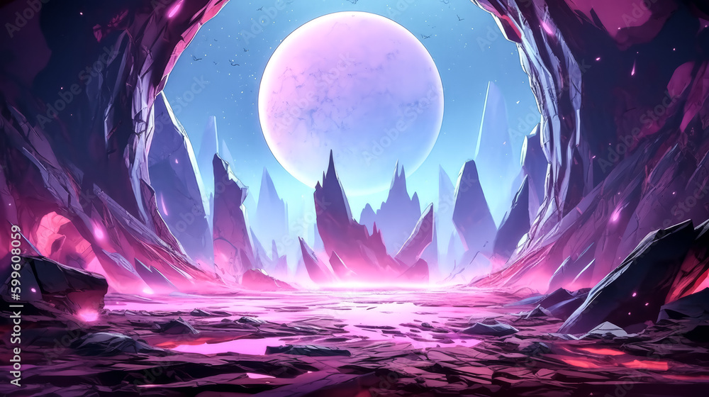 Aufkleber an abstract cosmic landscape with a round portal was created - generative ai.
