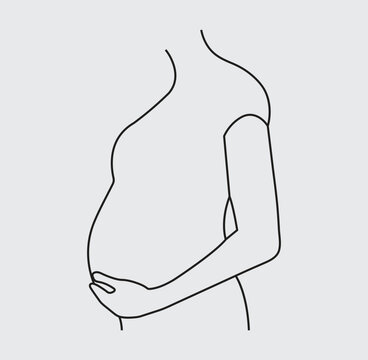 recommend clip art: line art doodle female, pregnant, pregnancy, woman, Happy Mother Minimalist Contour Illustration. Happy pregnant young woman in anticipation of babysitting. Vector EPS 10.