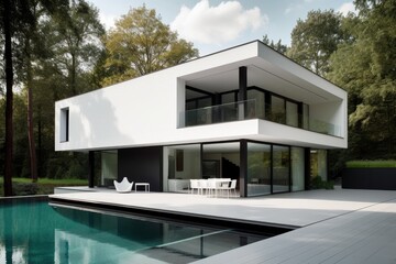 modernist house, with minimalist exterior and sleek lines, created with generative ai