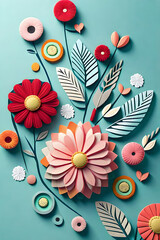 pastel color, 3d mural illustration wallpaper with flowers and circles