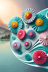 pastel color, 3d mural illustration wallpaper with flowers and circles