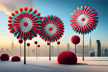pastel color, 3d mural illustration wallpaper with flowers and circles