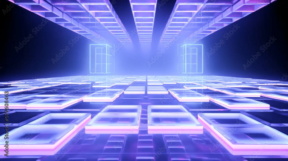 Aufkleber the abstract violet and blue neon background provides a dark and empty atmosphere. - generative ai