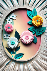 pastel color, 3d mural illustration wallpaper with flowers and circles