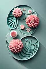 pastel color, 3d mural illustration wallpaper with flowers and circles
