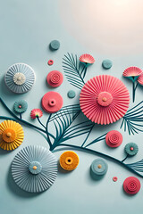 pastel color, 3d mural illustration wallpaper with flowers and circles