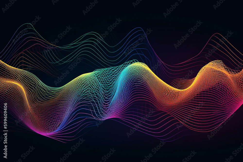 Poster colorful gradient waves made from lines and dots. generative ai