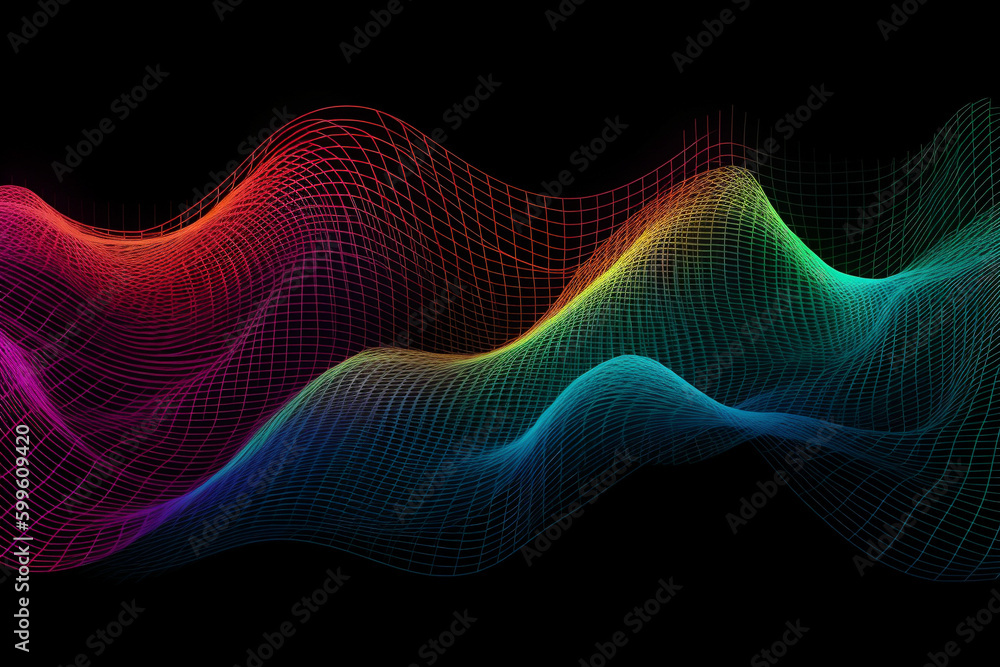 Poster colorful gradient waves made from lines and dots. generative ai