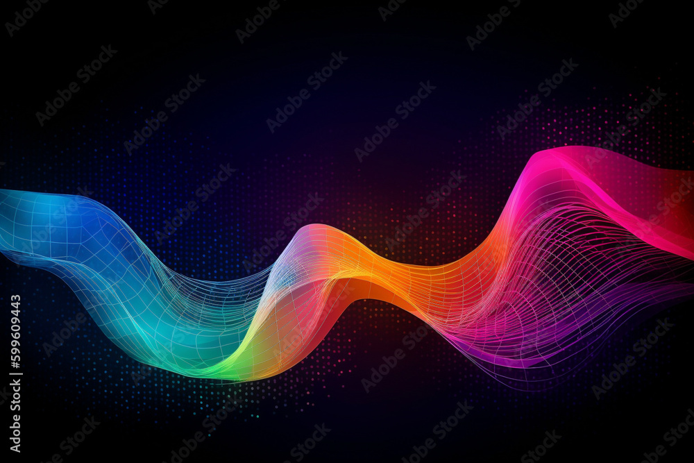 Poster colorful gradient waves made from lines and dots. generative ai