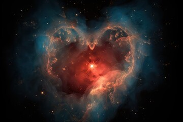 heart-shaped nebula with star cluster in the center, created with generative ai
