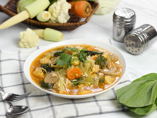 Capcay goreng or cap cai or mix vegetables with chicken and other dishes is the Hokkien-derived term for a popular Chinese Indonesian stir-fried vegetable dish that originates from Fujian cuisine