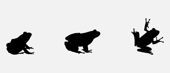 isolated black silhouette of a frog , vector collection