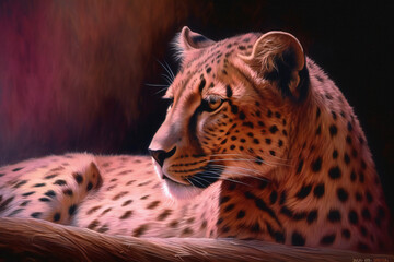 Fototapeta na wymiar Cheetah in the dark, closeup of a portrait, Generative AI