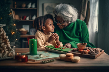 Grandmother and granddaughter. Generative AI
