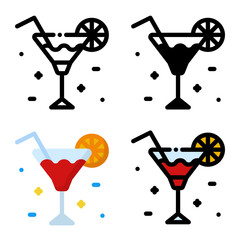 Cocktail icon set. Colorful cartoon cocktail icon. Cocktail glass with lemon slice. Cocktail logo. Vector illustration