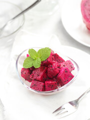 dragon fruit slice in bowl. tropical healthy fruit concept
