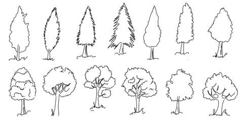 Hand draw tree set different doodle vector illustration