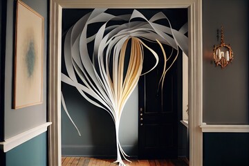 paper streamer hanging above a doorway, creating an elegant and inviting entryway, created with generative ai