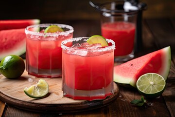 refreshing watermelon margarita with a salted rim, created with generative ai
