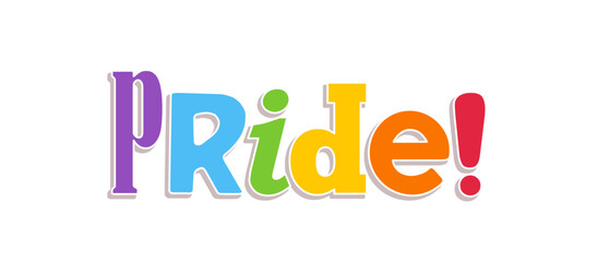 Pride lettering with rainbow flag colors. Different style letters forming the Pride word.