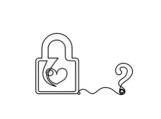 Obraz premium Abstract heart-lock with question mark as continuous line drawing on white background