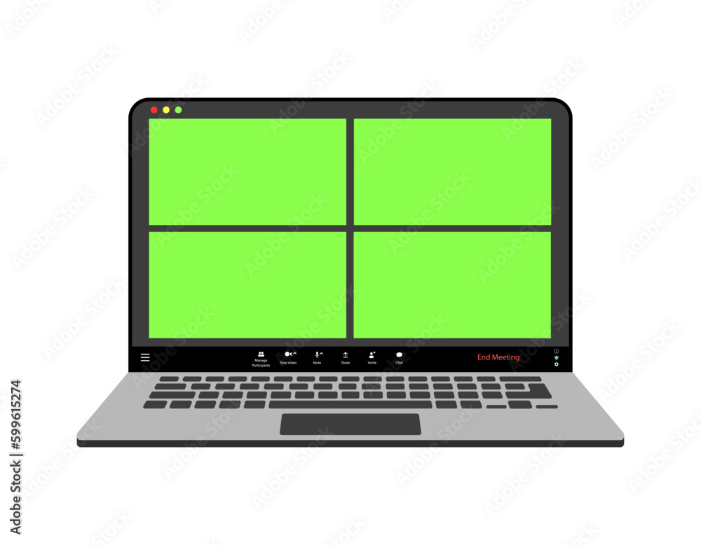 Poster videocall interface, video call screen icons and ui template for laptop, vector overlay. video confe