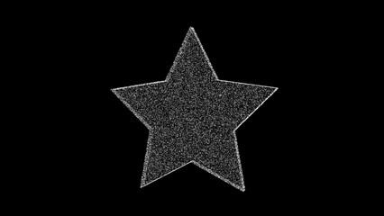 3D white star on black background. Object consisting of flickering particles. Science tutorial concept. Abstract backdrop for logo, title, presentation. 3D animation