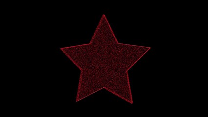 Obraz premium 3D red star on black background. Object consisting of flickering particles. Science tutorial concept. Abstract backdrop for logo, title, presentation. 3D animation