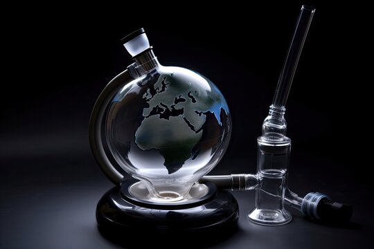 vaporizer with glass globe and smoking tool visible, created with generative ai