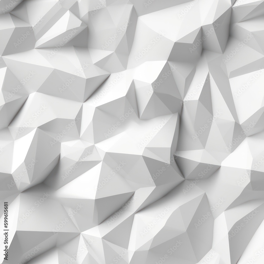 Poster light and shadow edges asymmetrical low poly white background seamless pattern