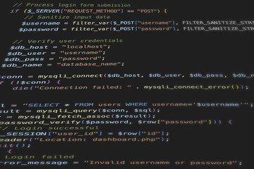 Programming software source code. Screenshot of a computer screen.
