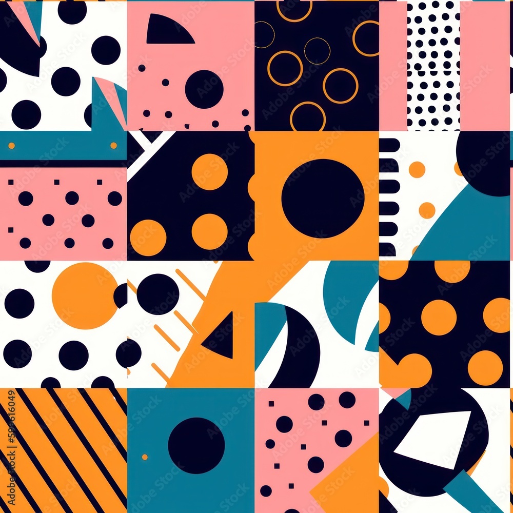 Poster  memphis styled retro colors background seamless pattern