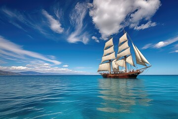 Fototapeta na wymiar sailing vessel at full sail on a clear blue sea, created with generative ai