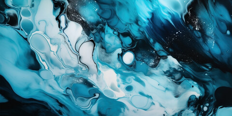 Abstract blue alcohol ink art background. Generative AI illustration