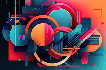 abstract geometric typography with bold colors and shapes, created with generative ai