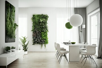 a stunning vertical garden on a white wall in modern interior, created with generative ai