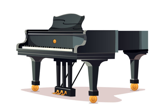 Classic black grand piano with closed lid. Musical instrument. Vector illustration for design.