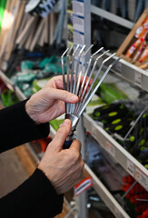 Garden tools in the store.
