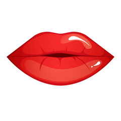 Woman red lips. Cartoon style illustration. Isolated on white
