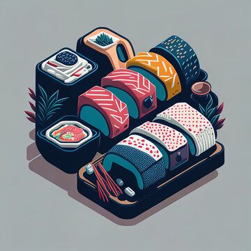 Sushi logo sticker badge design t shirt ptint cartoon digital art stylized artistic 