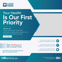 Medical healthcare service social media post template design. Hospital, doctor, clinic.