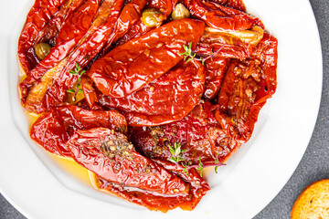 tomato sun dried food vegetable healthy meal snack on the table copy space food background rustic top view