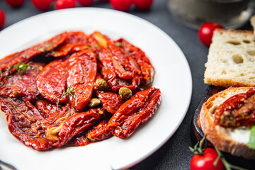 tomato sun dried food vegetable healthy meal snack on the table copy space food background rustic top view